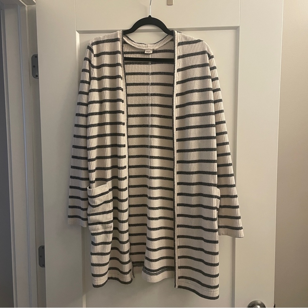 GAP Cream and Black Striped Open-Front Cardigan